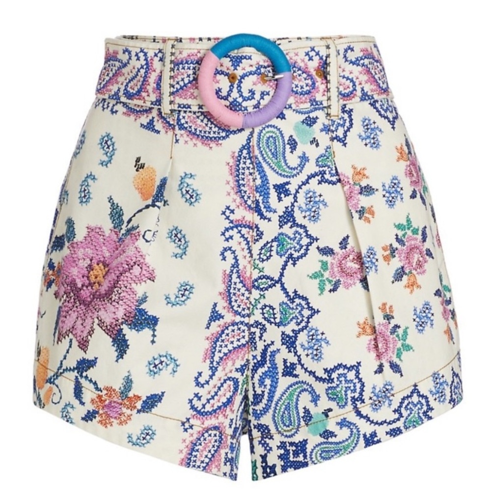 FARM Rio High Waist White and Blue Shorts